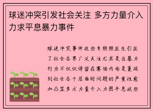 球迷冲突引发社会关注 多方力量介入力求平息暴力事件 球迷冲突引发社会关注 多方力量介入力求平息暴力事件